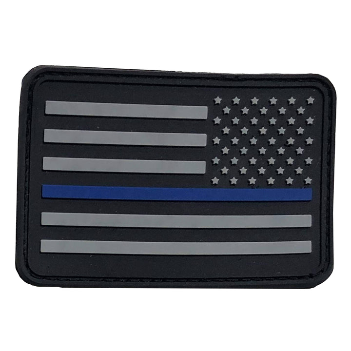 The Thin Blue Line Flag Patch  - PVC Rubber w Velcro Hook Backing - Thin Blue Line American Flag 2" x 3" - Bull Strap