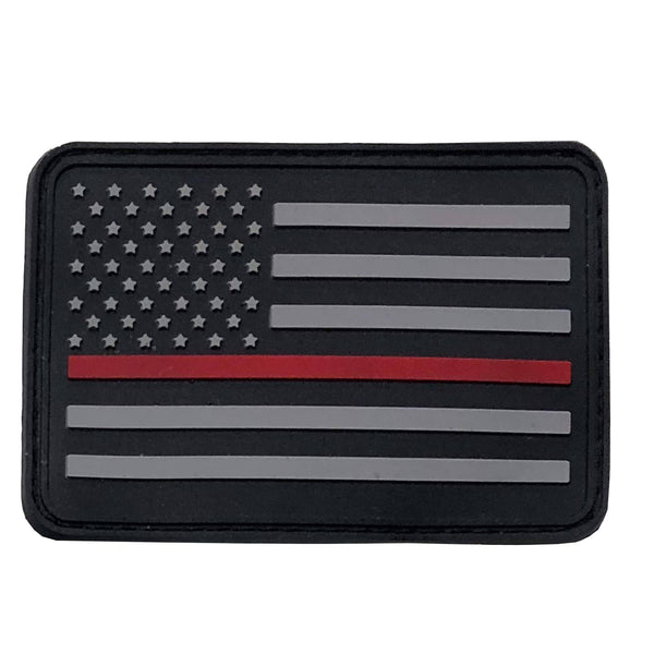 The Thin Red Line American Flag Patch, PVC Rubber, 2" x 3", Velcro Hook backing - Choose Orientation - Bull Strap