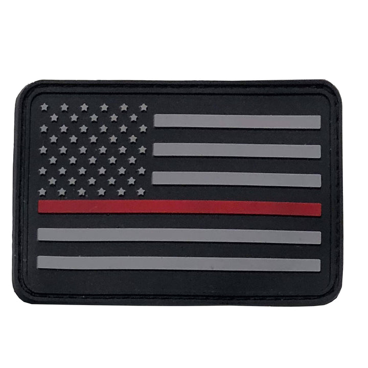 The Thin Red Line American Flag Patch, PVC Rubber, 2" x 3", Velcro Hook backing - Choose Orientation - Bull Strap