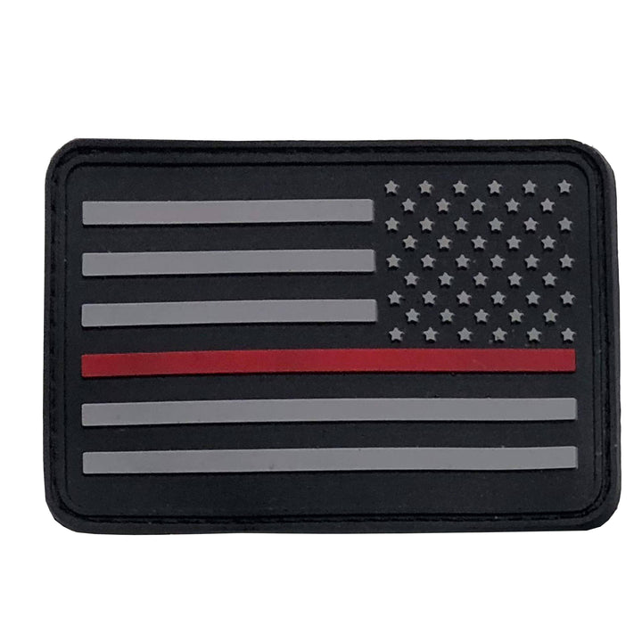 The Thin Red Line American Flag Patch, PVC Rubber, 2" x 3", Velcro Hook backing - Choose Orientation - Bull Strap