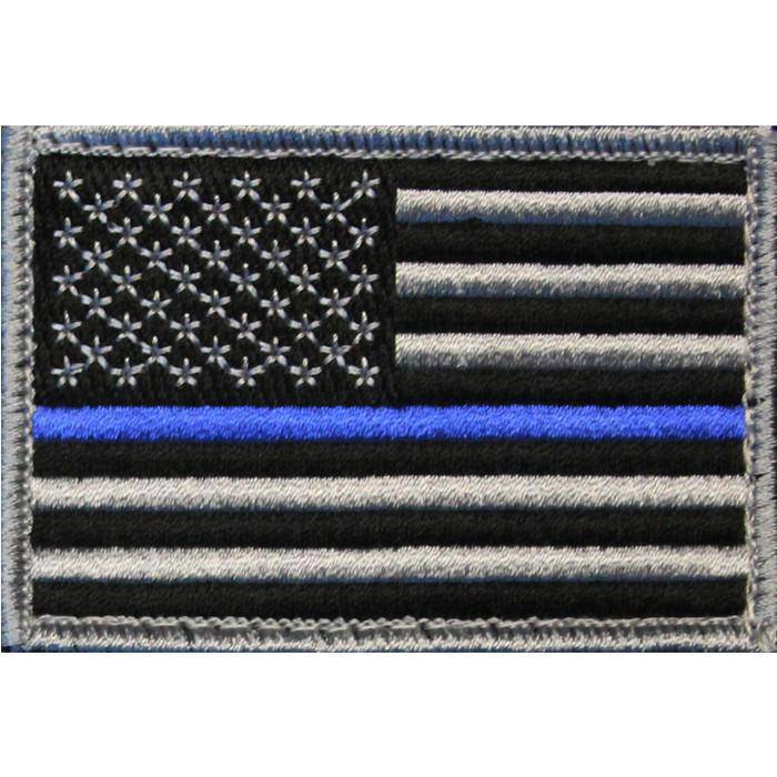 Thin Blue Line Flag Patch, Embroidered 2" x 3" Morale Patch w/ Velcro/Hook backing - Choose Right or Left - Bull Strap
