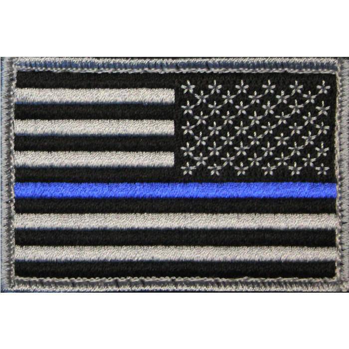 Thin Blue Line Flag Patch, Embroidered 2" x 3" Morale Patch w/ Velcro/Hook backing - Choose Right or Left - Bull Strap