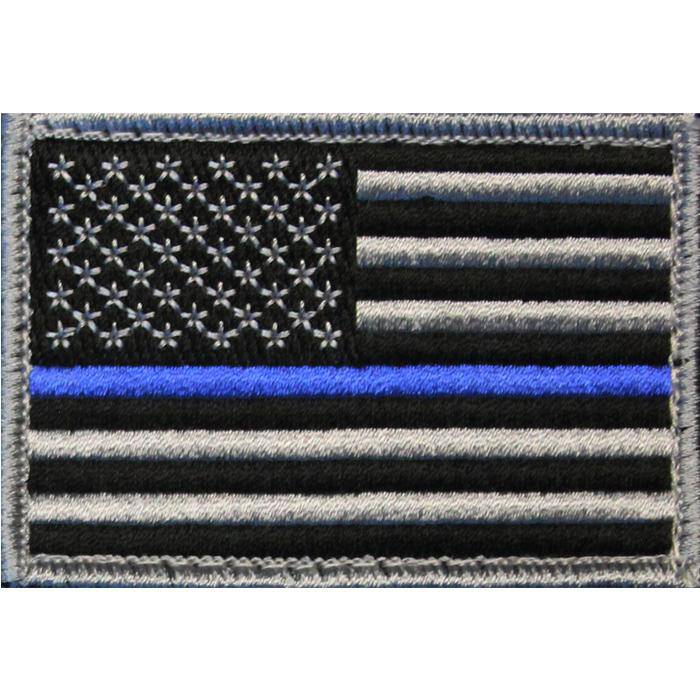 Thin Blue Line Flag Patch, Embroidered 2" x 3" Morale Patch w/ Velcro/Hook backing - Choose Right or Left - Bull Strap