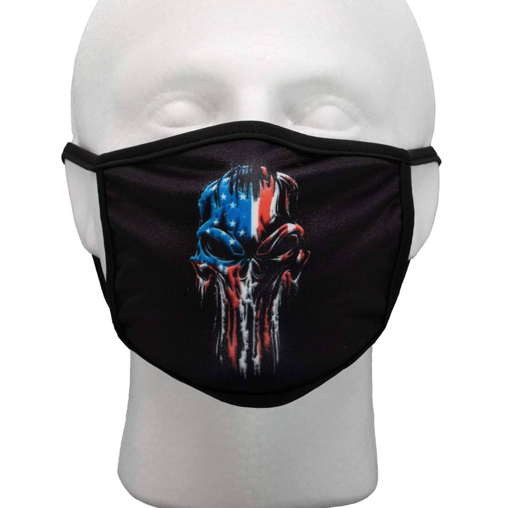 Thin Blue Line Mask, Punisher Mask, Reversible, Police Mask, 2 Layer, Polyester, Reusable, Washable - Bull Strap