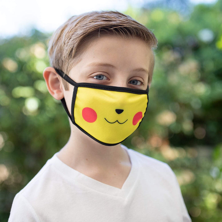 Kids Size, Pokemon Inspired Pikachu Mask, Pokemon Face Mask, Pokemon Mask, Reversible 2 ply Polyester Reusable Washable Face Mask Covers w/ Filter Slot by Bartact - Bull Strap