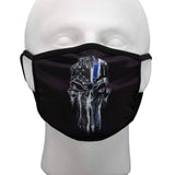 Bartact Face Masks Thin Blue Line Mask, Punisher Mask, Reversible, Police Mask, 2 Layer, Polyester, Reusable, Washable