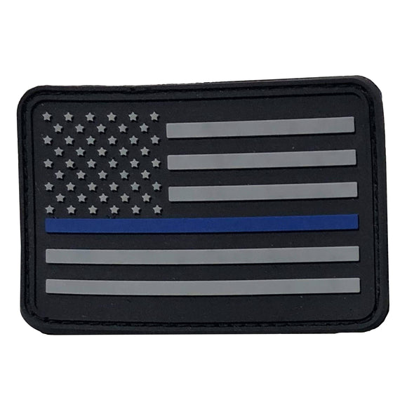 Bartact Miscellaneous Thin Blue Line / Stars on Left The Thin Blue Line Flag Patch  - PVC Rubber w Velcro Hook Backing - Thin Blue Line American Flag 2